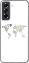 Geschikt voor Samsung Galaxy S21 FE hoesje - Wereldkaart - Groen - Grijs - Siliconen Telefoonhoesje