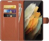 Samsung Galaxy S22 Ultra Hoesje Portemonnee Book Case Kunstleer Bruin