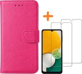 Hoesje Geschikt Voor Samsung Galaxy A13 hoesje Pink bookcase - Hoesje Geschikt Voor Samsung Galaxy A13 4G hoesje bookcase portemonnee hoesje - A13 Hoesje book cover - hoesjes Hoesje Geschikt Voor Samsung Galaxy A13 screenprotector / 2X Beschermglas