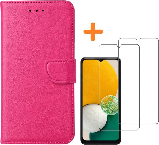 Coque Samsung A13 Pink - Etui portefeuille bibliothèque Samsung Galaxy A13 5G - A13 Case book cover - étuis Samsung A13 screen protector / 2X Protective glass
