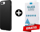Backcase Carbon Hoesje iPhone 6 Plus/6s Plus Zwart - Gratis Screen Protector - Telefoonhoesje - Smartphonehoesje