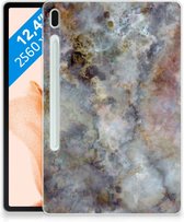 Back Case Samsung Galaxy Tab S7FE Hoesje Design Marmer Grijs met doorzichte zijkanten