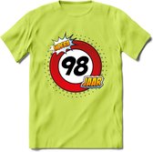 98 Jaar Hoera Verkeersbord T-Shirt | Grappig Verjaardag Cadeau | Dames - Heren | - Groen - XXL