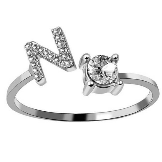 Ring Met Letter - Ring Met Steen - Letter Ring - Ring Letter - Initial Ring - Zilver 925 Letter N - Cadeautje voor haar