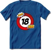 18 Jaar Hoera Verkeersbord T-Shirt | Grappig Verjaardag Cadeau | Dames - Heren | - Donker Blauw - M