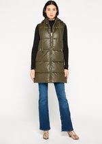LOLALIZA Lange bodywarmer met capuchon - Khaki - Maat L