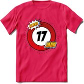 17 Jaar Hoera Verkeersbord T-Shirt | Grappig Verjaardag Cadeau | Dames - Heren | - Roze - XL
