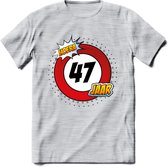 47 Jaar Hoera Verkeersbord T-Shirt | Grappig Verjaardag Cadeau | Dames - Heren | - Licht Grijs - Gemaleerd - XL