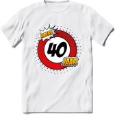 40 Jaar Hoera Verkeersbord T-Shirt | Grappig Verjaardag Cadeau | Dames - Heren | - Wit - XL