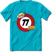 77 Jaar Hoera Verkeersbord T-Shirt | Grappig Verjaardag Cadeau | Dames - Heren | - Blauw - XXL
