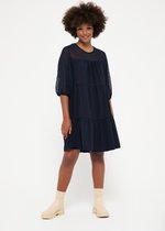 LOLALIZA Babydoll jurk met plumetis - Marine Blauw - Maat 38
