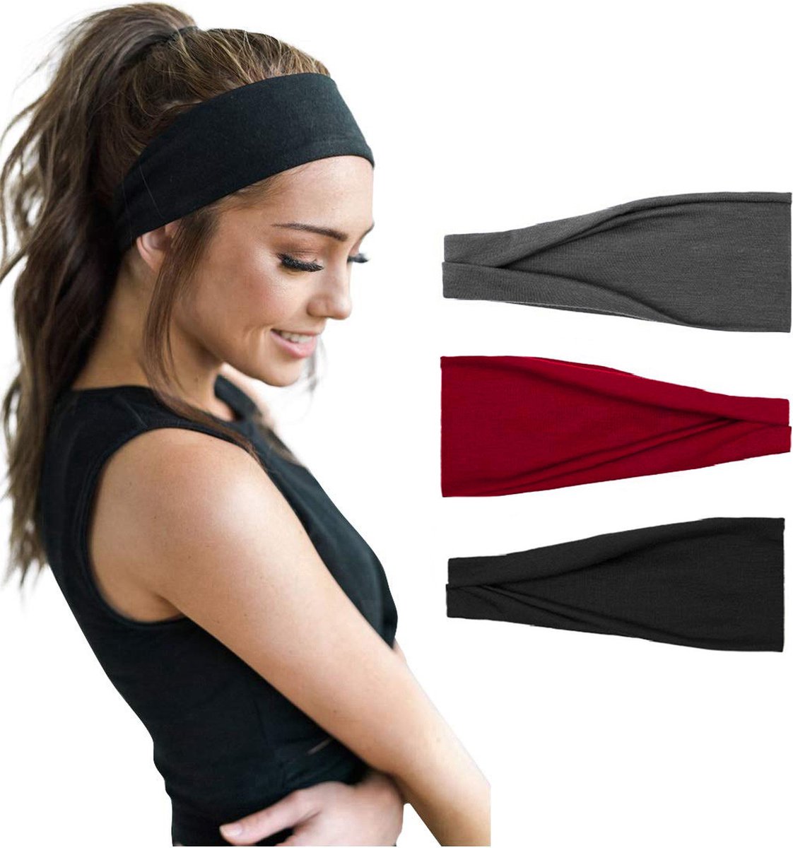 LIXIN Set 3 Stuks Vouwen Haarbanden - Dames haarbanden - Kleur 8 - Hoofdband dames - Volwassenen - Elastisch antislip - Yoga - Hardlopen - Haaraccessoires