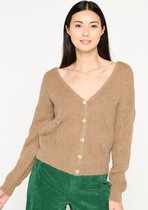 LOLALIZA Cardigan met lurex en ajour - Camel - Maat S