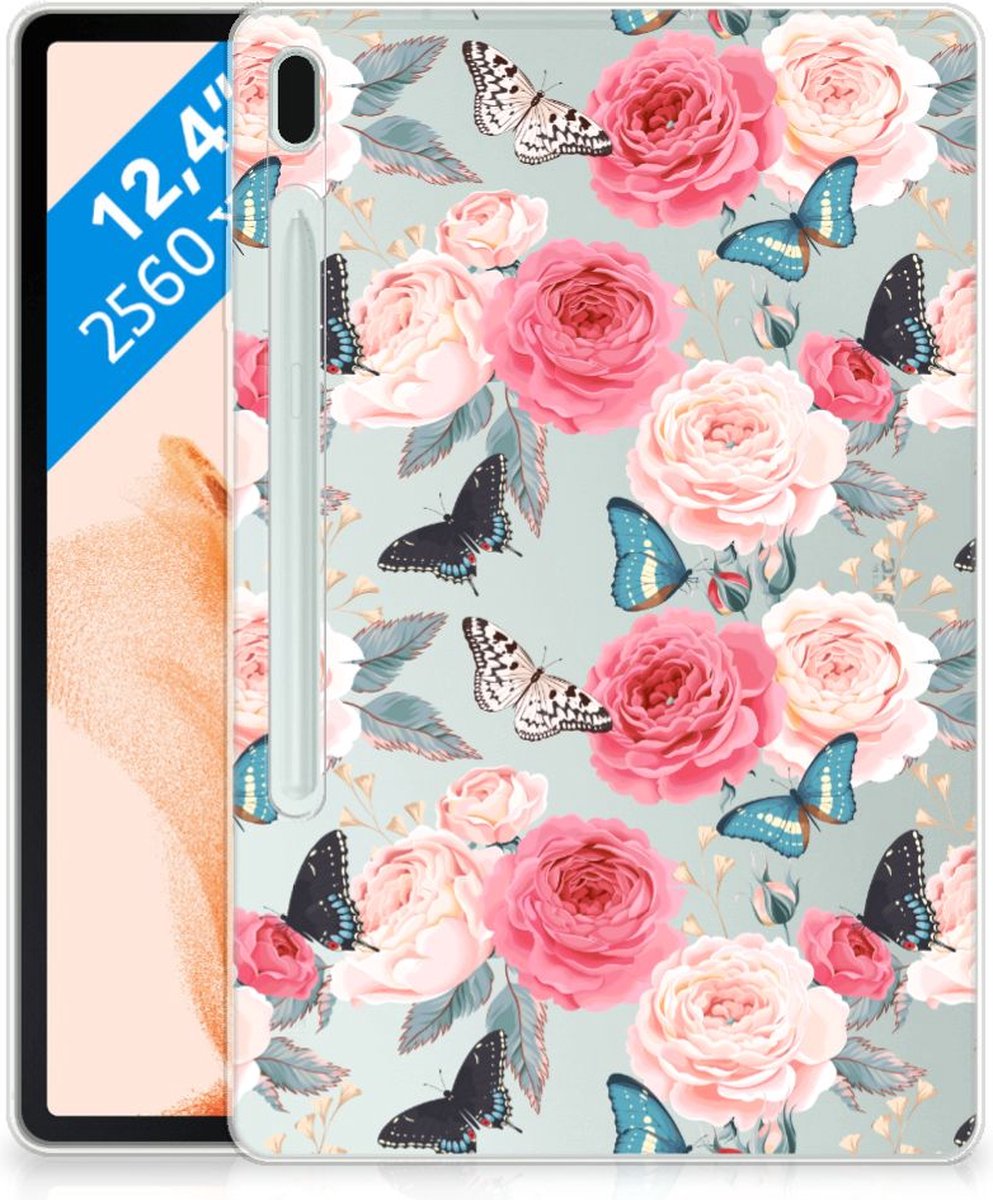 Samsung Galaxy Tab S7FE Siliconen Hoesje Butterfly Roses