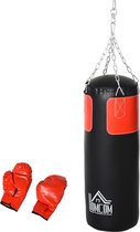 Gevulde Bokszak Met Ketting & Handschoenen (12oz) Set - Professionele Vechtsport Boxing Kickboks Boks Gloves Met Box Zak Met Vulling - Heavy Duty Stootzak - 120CM - 16KG Vulling