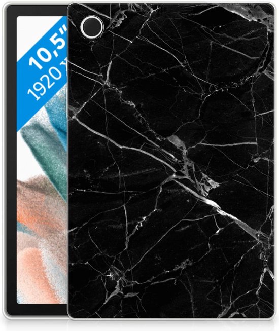 Tablet Cover Geschikt voor Samsung Galaxy Tab A8 2021 Hoes Marmer Zwart met doorzichte zijkanten