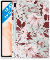 Hoesje Samsung Galaxy Tab S7FE Silicone Tablet Hoes Design Watercolor Flowers met transparant zijkanten