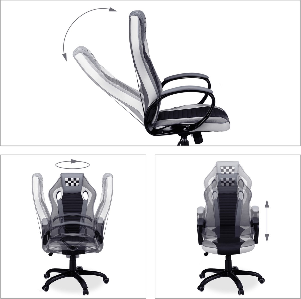Relaxdays gamestoel - verstelbaar - bureaustoel - armleuningen - ergonomisch - zwart/grijs
