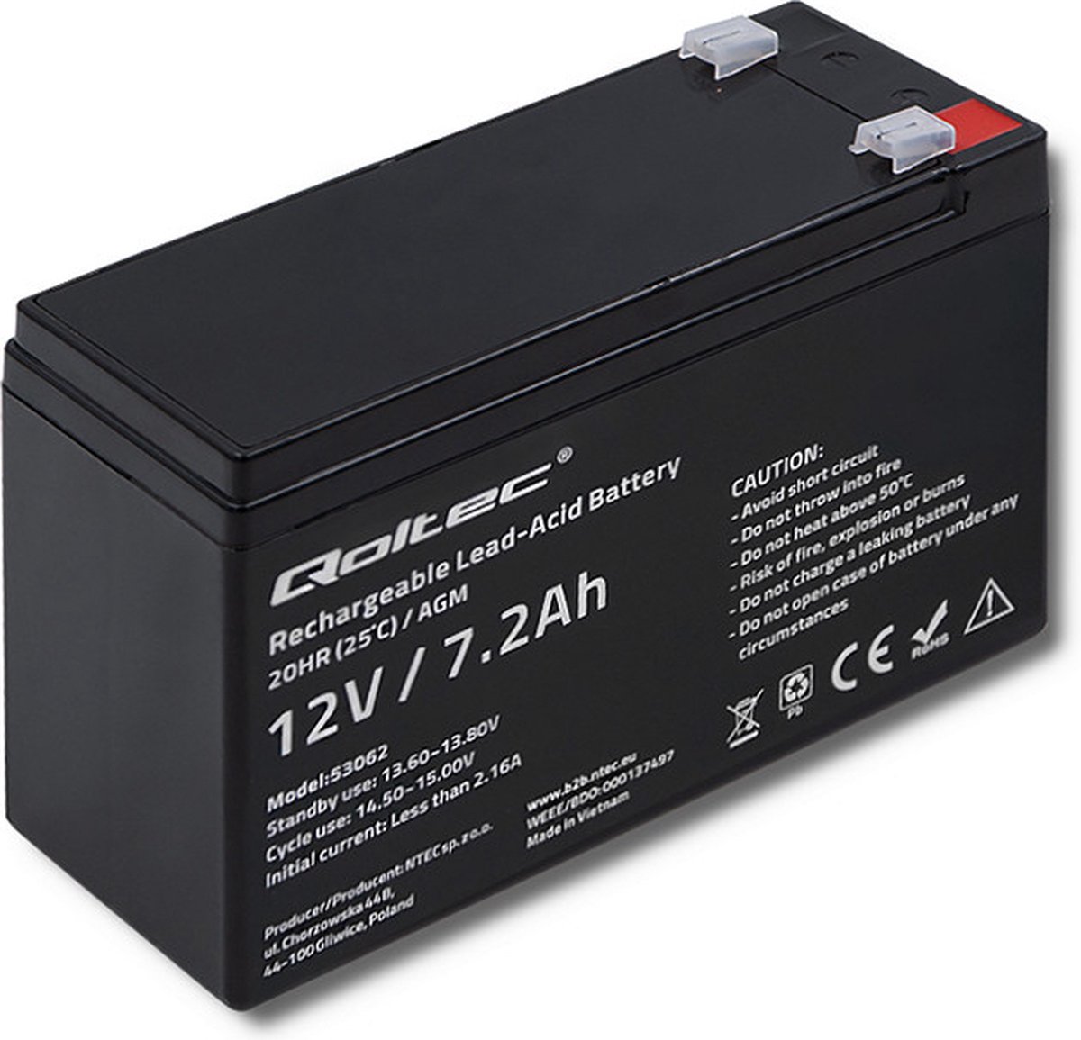 Qoltec Agm-Accu 12V 7,2Ah Voor Laadstations En Apparaten