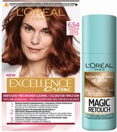 L'Oréal Excellence Creme Haarverf 6.54 Donker Mahonie Koperblond + Magic Retouch Uitgroeispray Donkerblond 75 ml Pakket