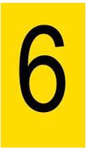 Mini cijfer stickers 6, geel zwart 22,8 x 38 mm - 12/vel