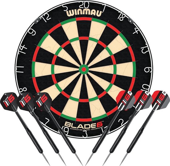 Winmau Blade 6 Dartbord Set + 2 sets Winmau Steeldarts - Dartset - Darts