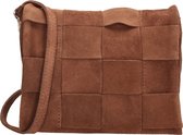 Charm London Suède Schoudertas Woven Elisa Cognac