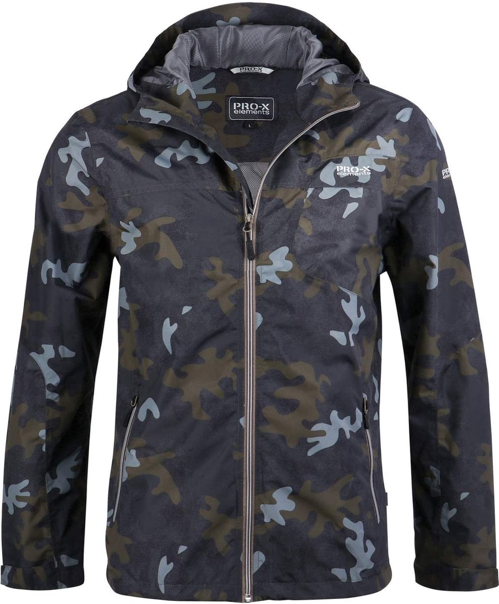 Regenjas Camou Pro-X Elements Heren PXE Light 10000mm waterdicht 3000gr/24u ademend Winddicht -aanpasbare kap Camouflage – Dusty Leaf