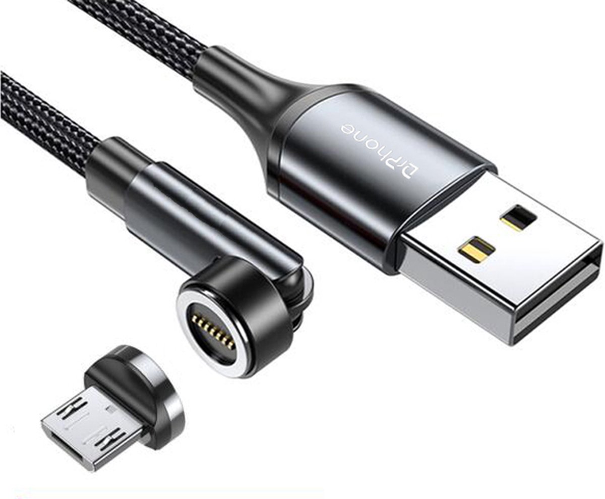 DrPhone iONIC- 540º Roterende Magnetische Kabel - 3A - Voor MICRO USB - 480Mbp/s Data Transmissie - 1 Meter - Zwart