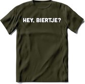 Hey, Biertje? T-Shirt | Bier Kleding | Feest | Drank | Grappig Verjaardag Cadeau | - Leger Groen - XXL