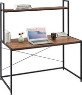 Schrijftafels, computertafel, PC-tafel, bureautafel, werktafel met boekenrek, hout, 120 x 60 x 140 cm, zwart+hout, vintage
