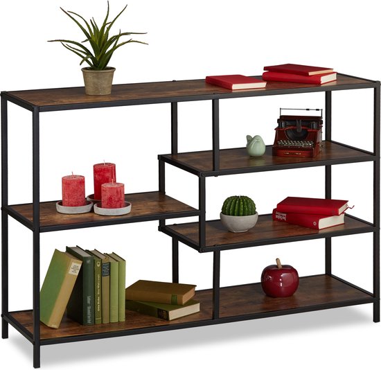 Relaxdays lage boekenkast industrieel - wandtafel - breed rek voor  woonkamer - sidetable | bol.com