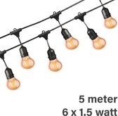 Lybardo lichtsnoer buiten - Lichtslinger - 5 meter inclusief 6 warm witte lampjes 1.5 watt | IP54 waterdicht
