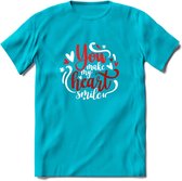 You Make My Heart Smile - Valentijn T-Shirt | Grappig Valentijnsdag Cadeautje voor Hem en Haar | Dames - Heren - Unisex | Kleding Cadeau | - Blauw - S