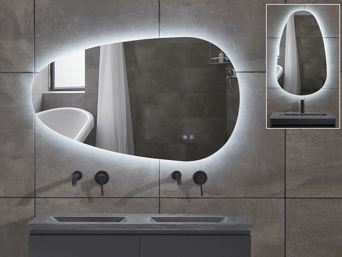 Mawialux LED Badkamerspiegel - Dimbaar - 119x59cm - Asymmetrisch - Horizontaal of verticaal ophangen - Verwarming - Touchscreen - Ana