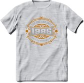 1986 The One And Only T-Shirt | Goud - Zilver | Grappig Verjaardag  En  Feest Cadeau | Dames - Heren | - Licht Grijs - Gemaleerd - XL