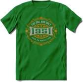 1951 The One And Only T-Shirt | Goud - Zilver | Grappig Verjaardag  En  Feest Cadeau | Dames - Heren | - Donker Groen - XXL