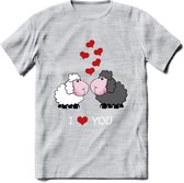 I Love You - Valentijn T-Shirt | Grappig Valentijnsdag Cadeautje voor Hem en Haar | Dames - Heren - Unisex | Kleding Cadeau | - Licht Grijs - Gemaleerd - 3XL