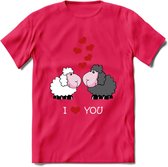 I Love You - Valentijn T-Shirt | Grappig Valentijnsdag Cadeautje voor Hem en Haar | Dames - Heren - Unisex | Kleding Cadeau | - Roze - S
