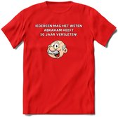 Iedereen mag het weten T-Shirt | Grappig Abraham 50 Jaar Verjaardag Kleding Cadeau | Dames – Heren - Rood - XL