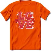 Love - Valentijn T-Shirt | Grappig Valentijnsdag Cadeautje voor Hem en Haar | Dames - Heren - Unisex | Kleding Cadeau | - Oranje - XL