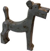 Beeld  - houten hond Terrier - grijs hout  - decoratief - robuust - handgemaakt  -  H30cm