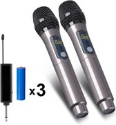 Ayago - Draadloze Microfoon Set van 2 - 2 Kanaals - Karaoke - USB Oplaadbaar - Zang, Zingen - Draadloos - 5u Batterijduur - Grijs