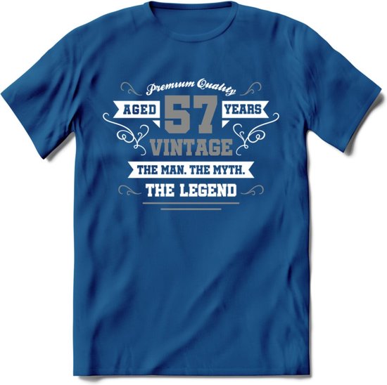 57 Jaar Legend T-Shirt | Zilver - Wit | Grappig Verjaardag en Feest Cadeau | Dames - Heren - Unisex | Kleding Kado | - Donker Blauw - 3XL