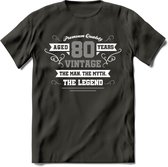 80 Jaar Legend T-Shirt | Zilver - Wit | Grappig Verjaardag en Feest Cadeau | Dames - Heren - Unisex | Kleding Kado | - Donker Grijs - M