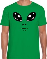 Alien / buitenaards wezen gezicht verkleed t-shirt groen voor heren - Carnaval fun shirt / kleding / kostuum M