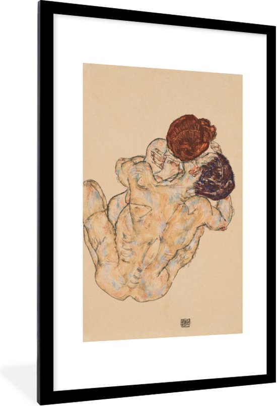 Fotolijst incl. Poster - Mann und Frau, Umarmung - schilderij van Egon Schiele - 60x90 cm - Posterlijst