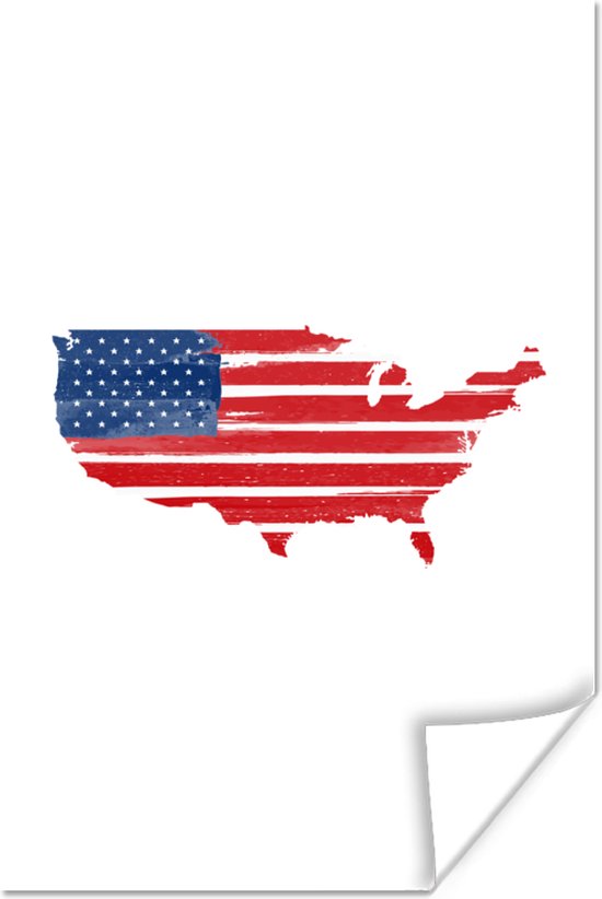 Poster Landkaart met vlag U.S.A. - 80x120 cm