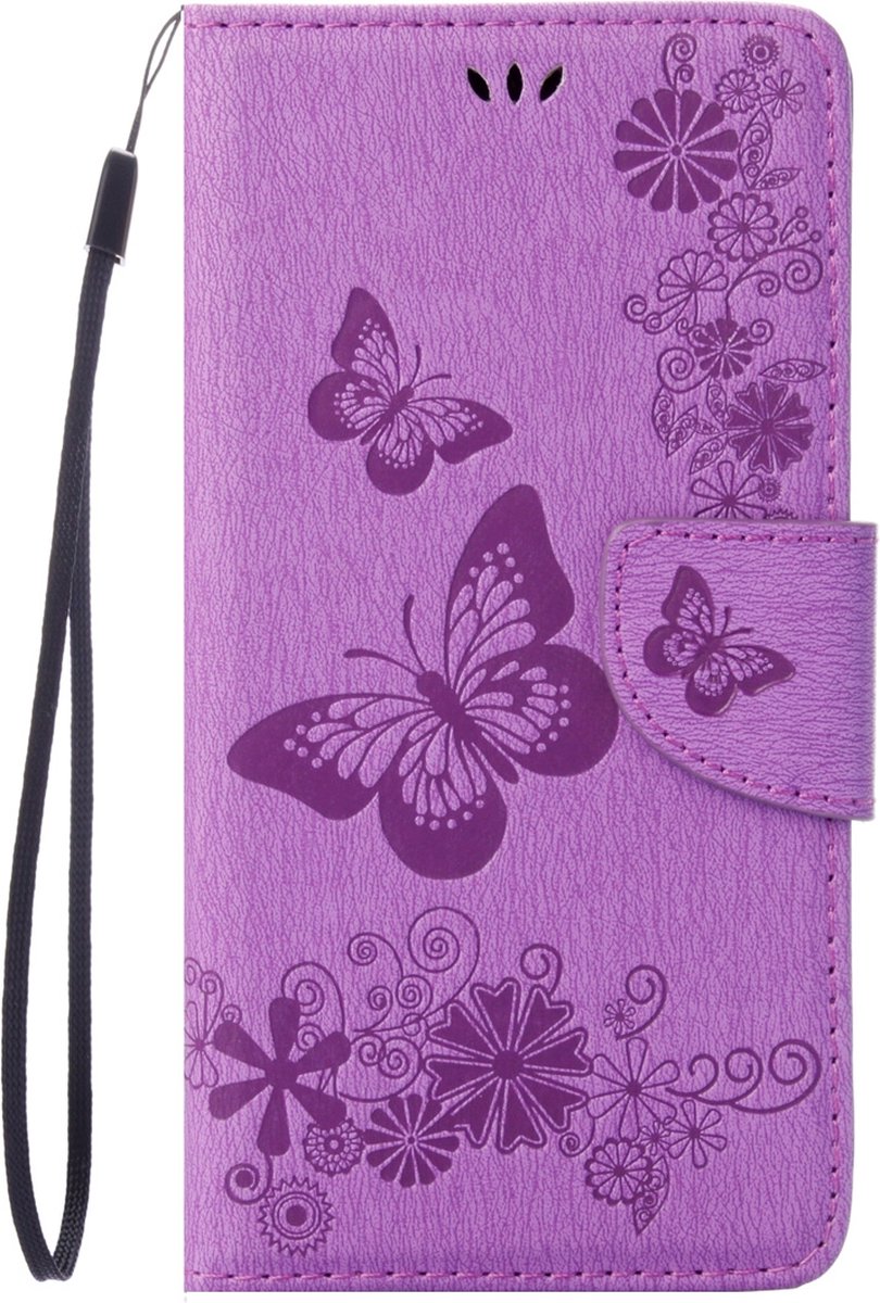 Mobigear Telefoonhoesje geschikt voor Apple iPhone SE (2020) Hoesje | Mobigear Butterfly Bookcase Portemonnee | Pasjeshouder voor 2 Pasjes | Telefoonhoesje voor Pinpas / OV Kaart / Rijbewijs - Paars
