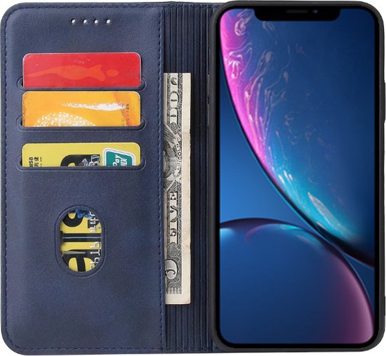 Coque iPhone Xr en Cuir Blauw - Coque iPhone Xr en Cuir de Luxe avec Fermeture Magnétique Blauw - Etui Bookcase en Cuir Blauw avec Porte-Cartes pour iPhone Xr - Smartphonica